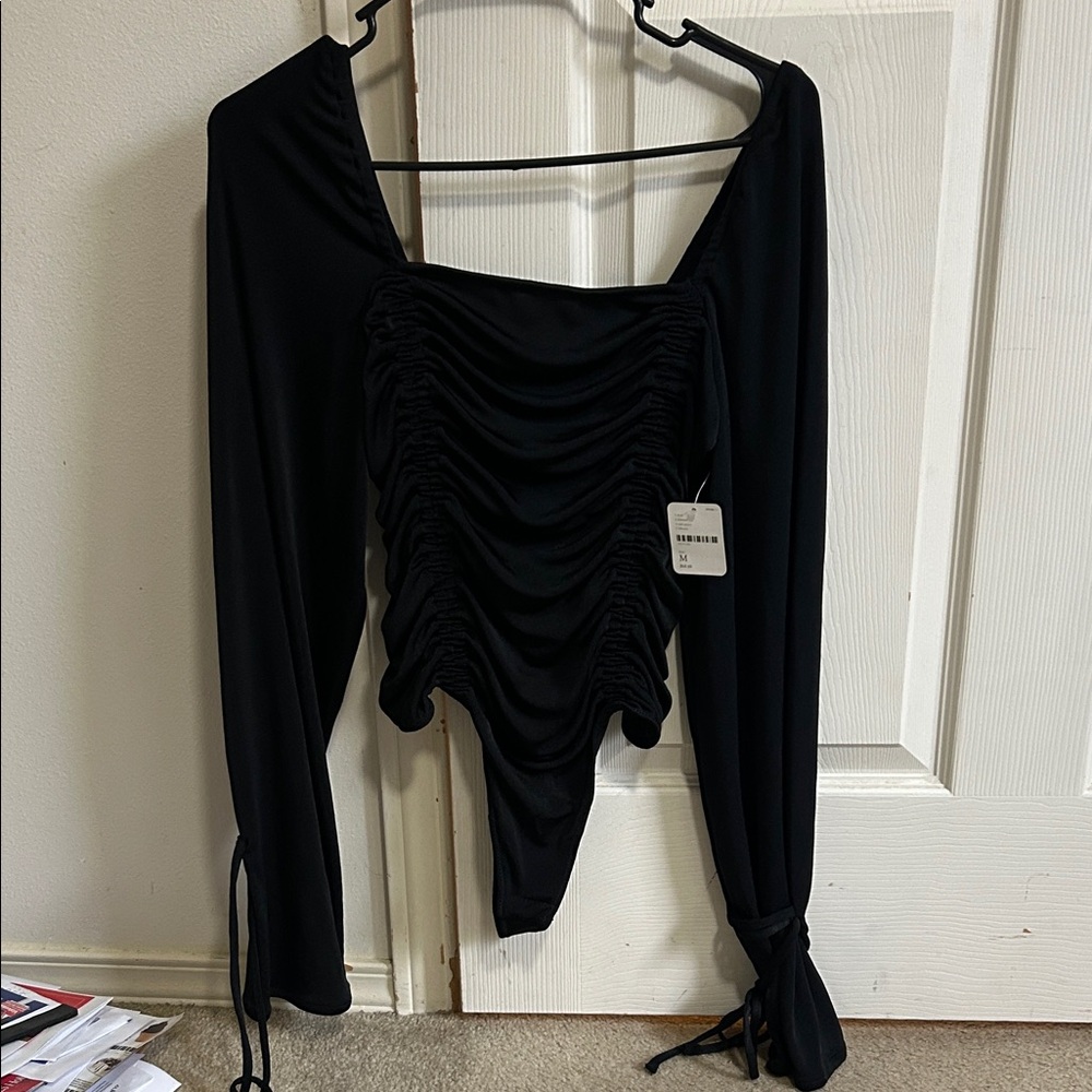 Free People Black Ruched Bodysuit - Picture 2 of 5
